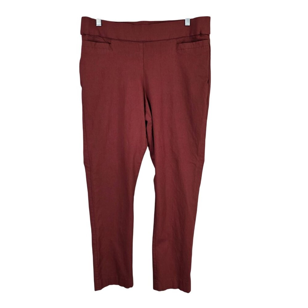 Womens Briggs Burgundy Slimming Solution Pants Elastic Waist Stretch Size 14